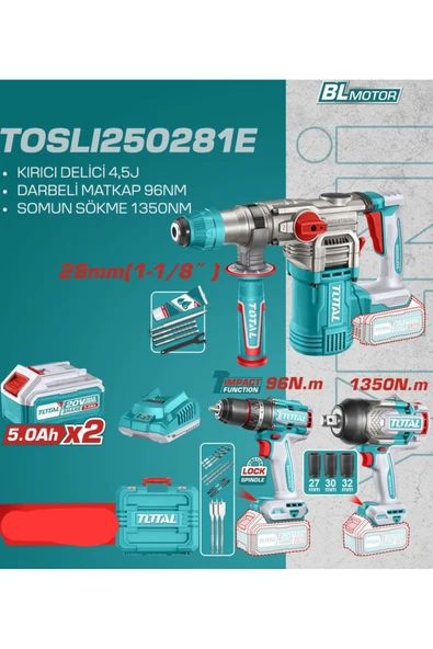 avantajlı akülü prof set, kırıcı delici 4.5j, darbeli matkap 96nm, somun sökme 1350nm ürün görseli