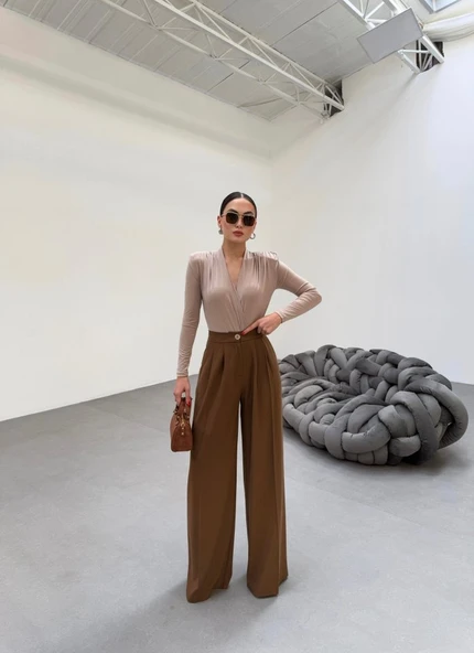 230 Gr Poly Viscose Full Lycra Pi̇leli̇ Palazzo Pantolon - Resim 3