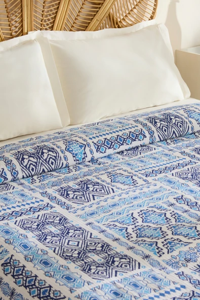 Lunara %100 Pamuk Çift Kişilik Tek Pike Mavi - Resim 6