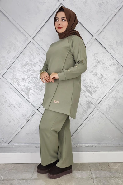 KADIN KOL DÜĞME DETAYLI TESETTÜR TAKIM - Resim 3