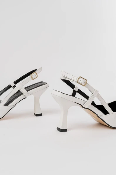 ST-002 Beyaz Cilt Günlük 7 cm Topuklu Bayan Ayakkabı - Resim 5