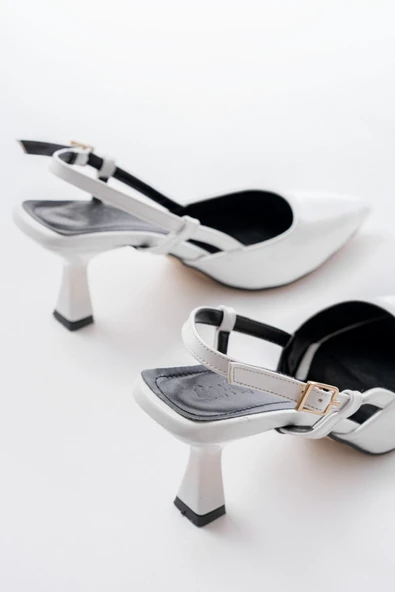 ST-002 Beyaz Cilt Günlük 7 cm Topuklu Bayan Ayakkabı - Resim 10