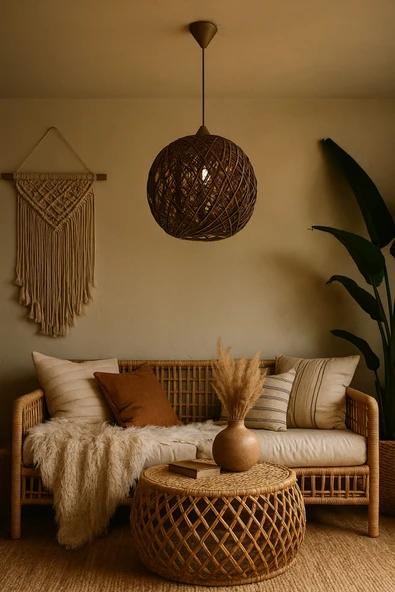 Bohem,Ahşap,Jüt,Hasır,Modern,Doğal Sarkıt Avize