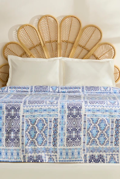 Lunara %100 Pamuk Çift Kişilik Tek Pike Mavi - Resim 2