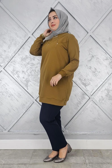 KADIN TAŞ DETAYLI TESETTÜR TUNİK - Resim 7