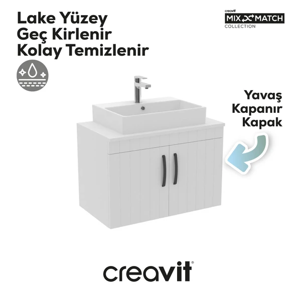 D10 Next Lavabo Dolabı Kapaklı 80 cm Beyaz Lake Kapak - Resim 2