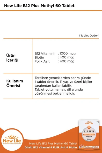 NewLife B12 Plus 60 Dil Altı Tablet - SKT:10/2027 - Resim 3