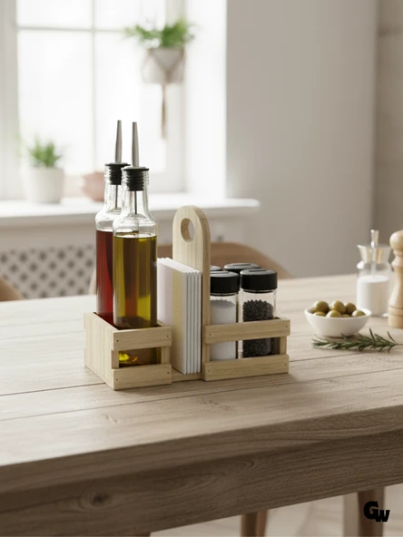 Ahşap Doğal Baharatlık Yağdanlık ve Peçetelik Takımı(UZUN BAŞLIK)(SET)(KAVAK-IHLAMUR) Ahşap Rengi 1 SET ürün görseli