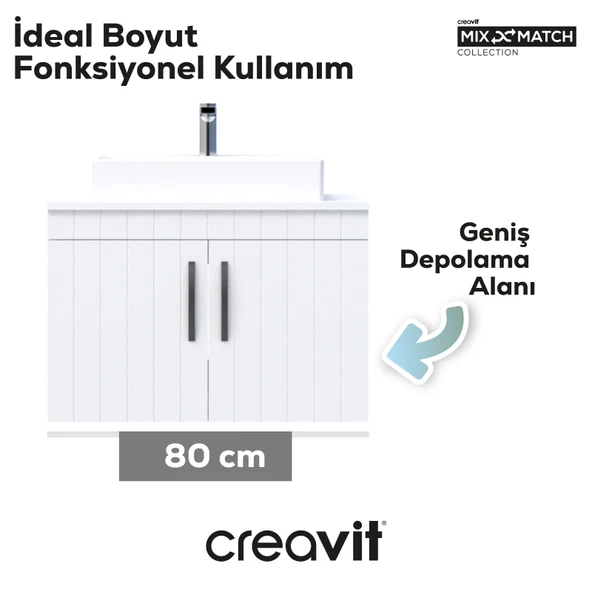 D10 Next Lavabo Dolabı Kapaklı 80 cm Beyaz Lake Kapak - Resim 3