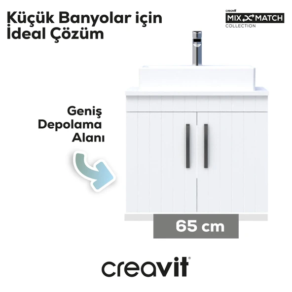D10 Next Lavabo Dolabı Kapaklı 65 cm Beyaz Lake Kapak - Resim 3