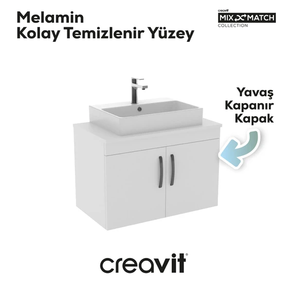 D10 Next Lavabo Dolabı Kapaklı 80 cm Beyaz - Resim 3