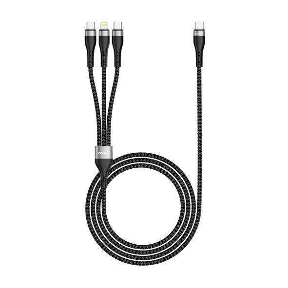 ZR-45 3in1 USB-A to Lightning - Type-C - Type-C Şarj ve Data Kablosu 20W 1.5M