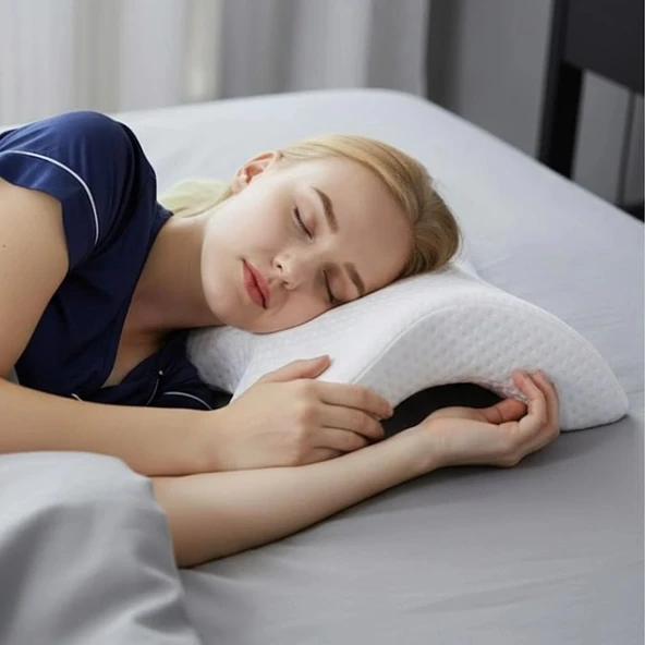 BUFFER® % 100 Visco Kavisli Ortopedik Yıkanabilir Kumaş Kılıflı Bel Boyun Bacak Ağrıları İçin Yastık - Resim 2