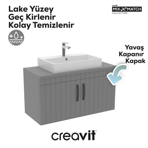 D10 Next Lavabo Dolabı Kapaklı 100 cm Gri Melamin Gövde Lake Kapak - Resim 2