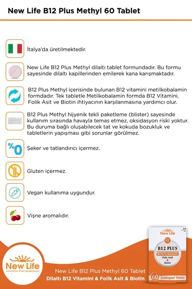 NewLife B12 Plus 60 Dil Altı Tablet - SKT:10/2027 - Resim 2