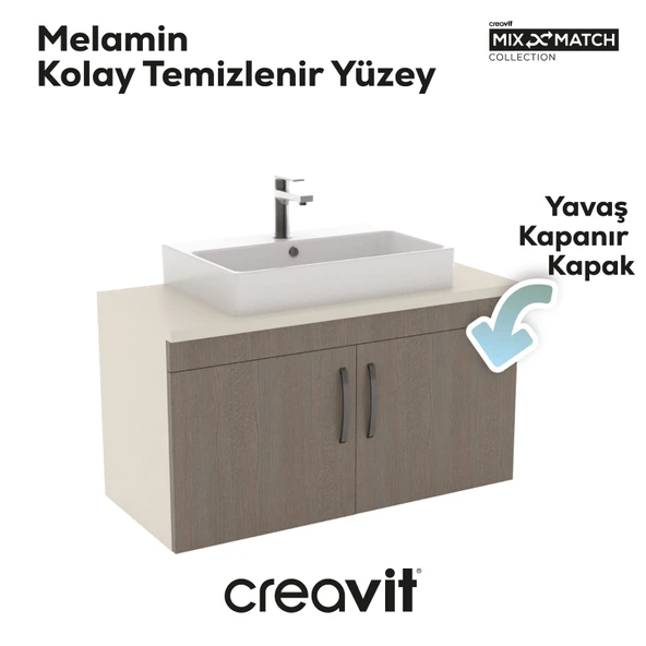 D10 Next Lavabo Dolabı Kapaklı 100 cm Dafne Melamin Gövde Antrasit Meşe Kapak - Resim 2