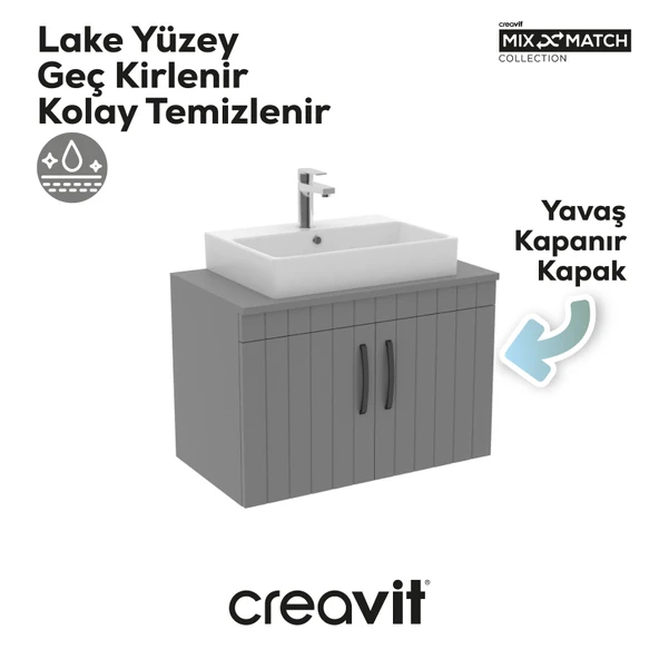 D10 Next Lavabo Dolabı Kapaklı 80 cm Gri Gövde Lake Kapak - Resim 2