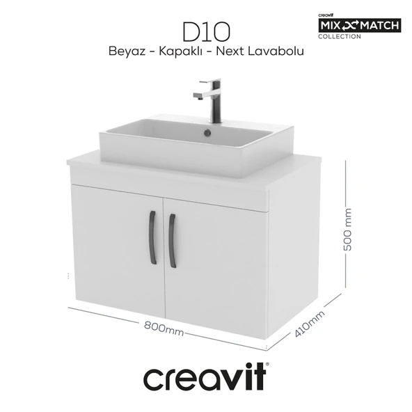 D10 Next Lavabo Dolabı Kapaklı 80 cm Beyaz ürün görseli 1