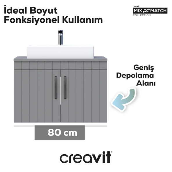 D10 Next Lavabo Dolabı Kapaklı 80 cm Gri Gövde Lake Kapak - Resim 3