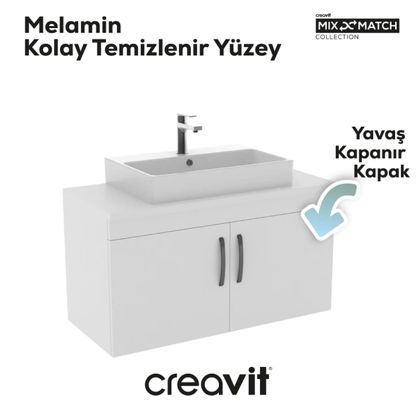 D10 Next Lavabo Dolabı Kapaklı 100 cm Melamin Gövde Beyaz - Resim 3