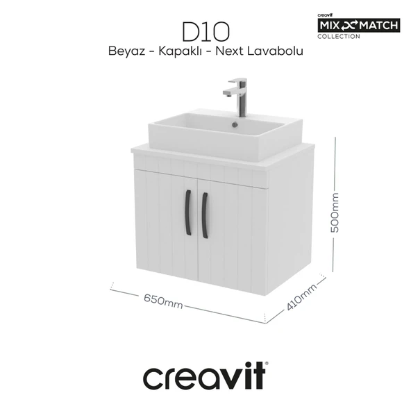 D10 Next Lavabo Dolabı Kapaklı 65 cm Beyaz Lake Kapak ürün görseli 1