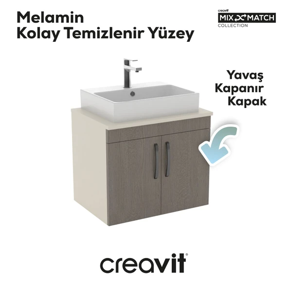 D10 Next Lavabo Dolabı Kapaklı 65 cm Dafne Gövde Antrasit Meşe Kapak - Resim 2