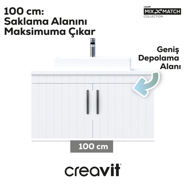 D10 Next Lavabo Dolabı Kapaklı 100 cm Beyaz Melamin Gövde Lake Kapak - Resim 2