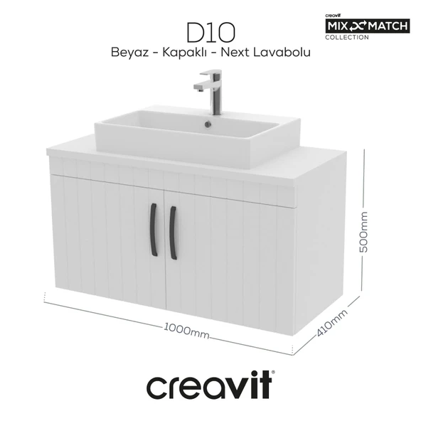 D10 Next Lavabo Dolabı Kapaklı 100 cm Beyaz Melamin Gövde Lake Kapak ürün görseli 1