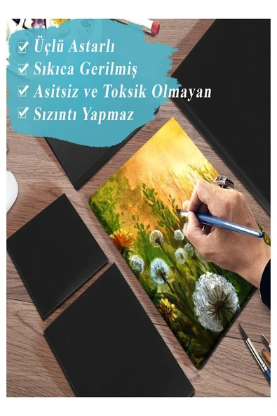 Mini Şövale 20x20 cm Siyah Tuval 3 ml Akrilik Boya 6 Renk ve Fırça Mini Siyah Tuval Masaüstü Küçük Şövale Boyama Seti - Resim 9