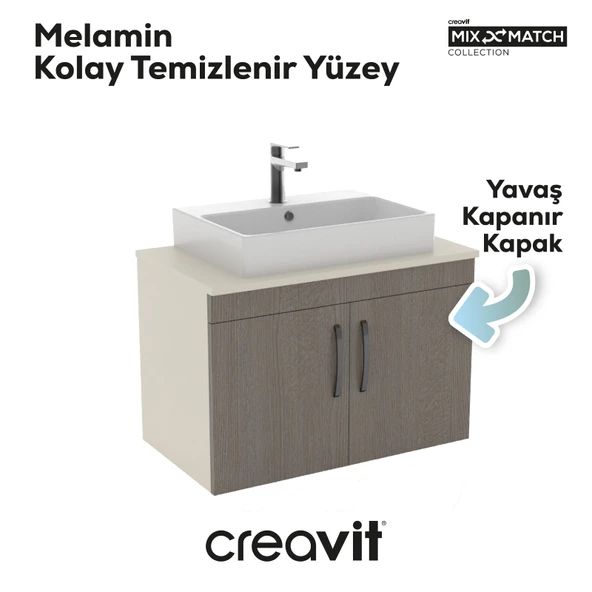 D10 Next Lavabo Dolabı Kapaklı 80 cm Dafne Gövde Antrasit Meşe Kapak - Resim 3