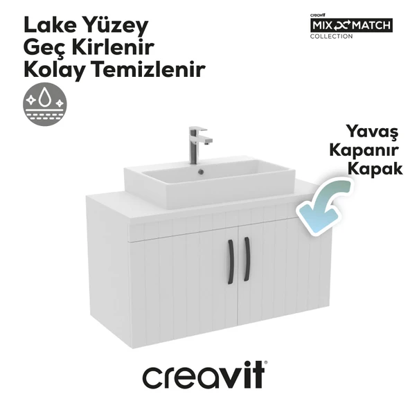 D10 Next Lavabo Dolabı Kapaklı 100 cm Beyaz Melamin Gövde Lake Kapak - Resim 3