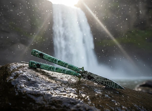 AlsepeteAvm Yeşil Ağ Baskı İşlemeli Tanto Kamp Çakısı ürün görseli