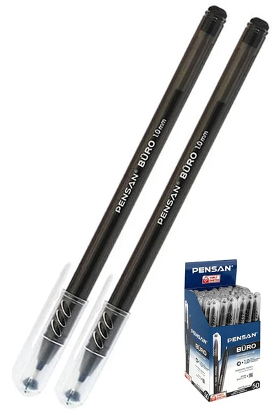 Siyah Tükenmez Kalem 1.0mm 2 Adet Pensan Büro Tipi Ballpoint Büro Plastik Kapaklı Tükenmez Kalem ürün görseli