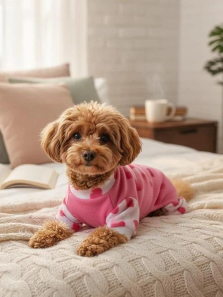 Pinky Hearts Polar Köpek Tulum Pijama - 6