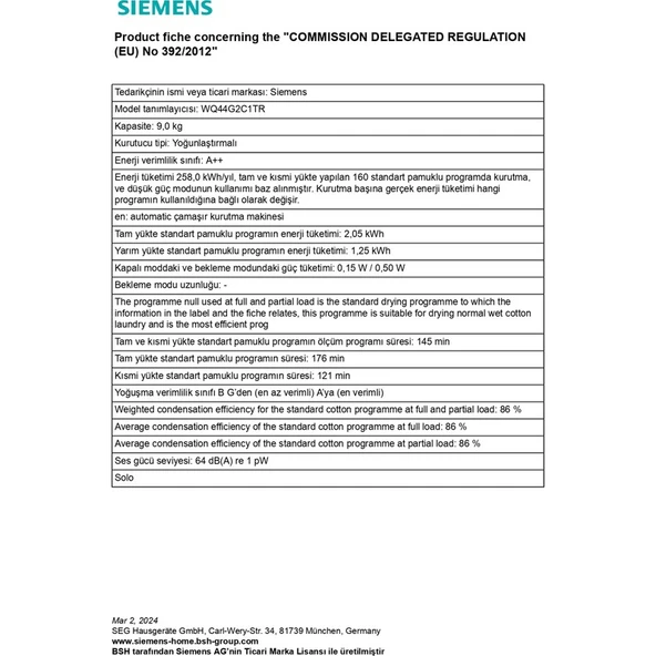 Siemens WQ44G2C1TR 9 kg Çamaşır Kurutma Makinesi - 5