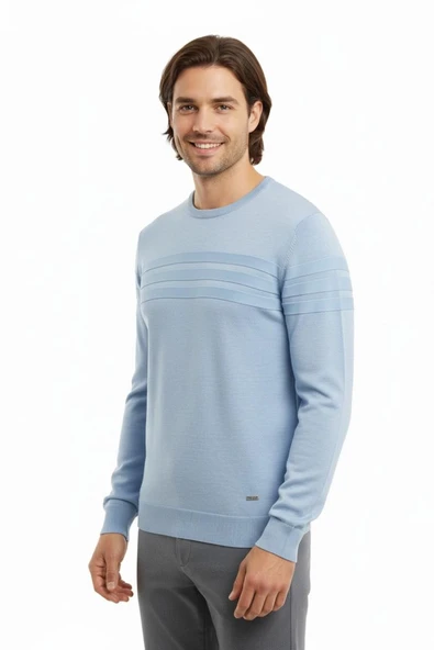 Erkek Sıfır Yaka Kazak Çelik Örgü Klasik Kalıp 5247C BGL-ST04858 - Resim 7