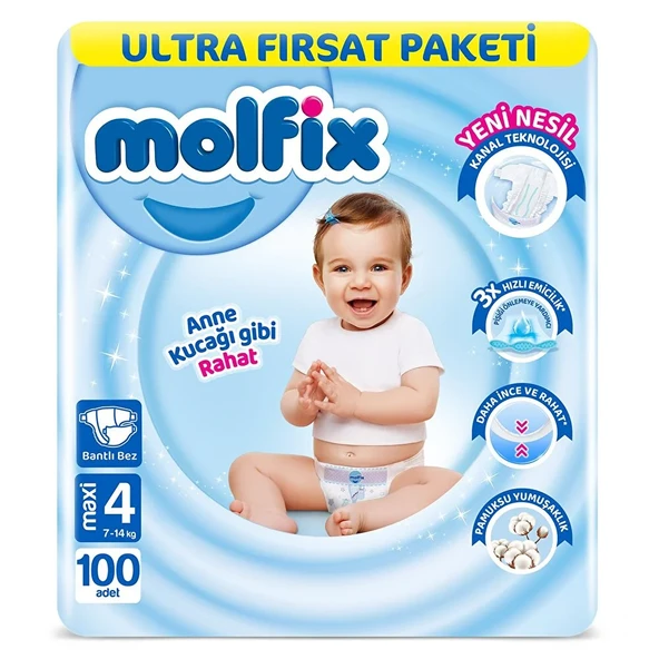 Molfix Bebek Bezi Ultra Fırsat Paketi 4 Beden 7-14 Kg 100 Adet ürün görseli