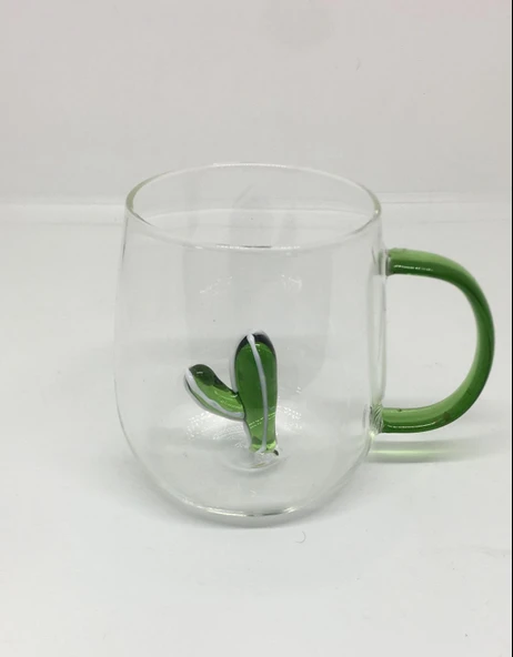 Lebron Kupa Cam Bardak Içi Cam Figürlü Yeşil Kaktüs ürün görseli 1