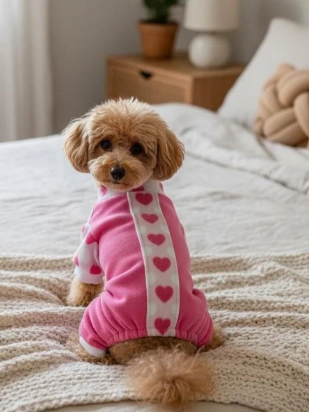 Pinky Hearts Polar Köpek Tulum Pijama - 7