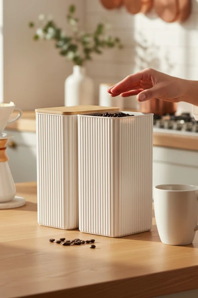 İronika 2 Litre Bambu Kapaklı Erzak Gıda Bakliyat Saklama Kabı Mutfak Organizeri 2 Adet ürün görseli