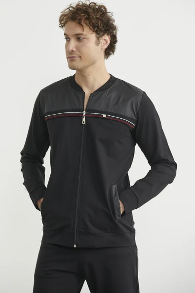 Dik Yaka Fermuarlı Eşofman Takım - Siyah - Resim 4