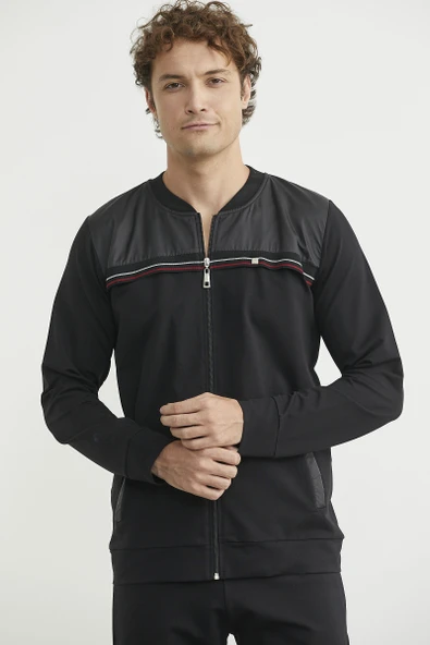 Dik Yaka Fermuarlı Eşofman Takım - Siyah - Resim 3