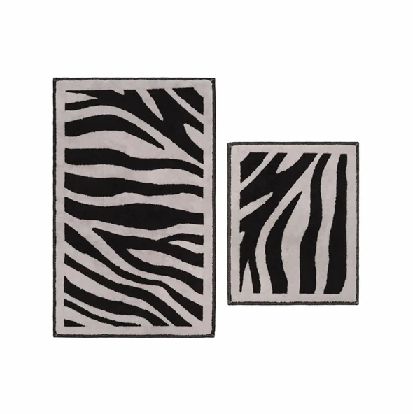 Karaca Home Zebra Siyah 2li Pamuk Banyo Paspası 60x100 cm 50x60 cm - Resim 2
