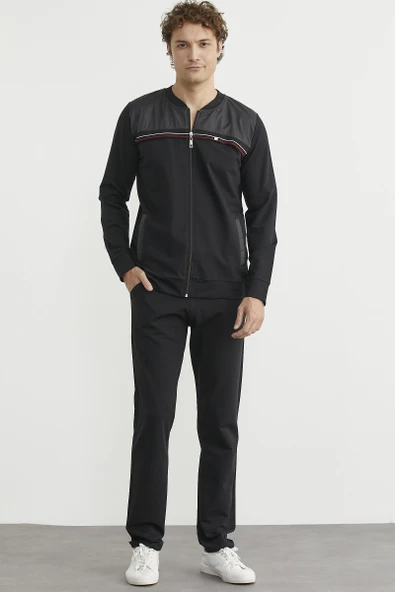 Dik Yaka Fermuarlı Eşofman Takım - Siyah ürün görseli 1