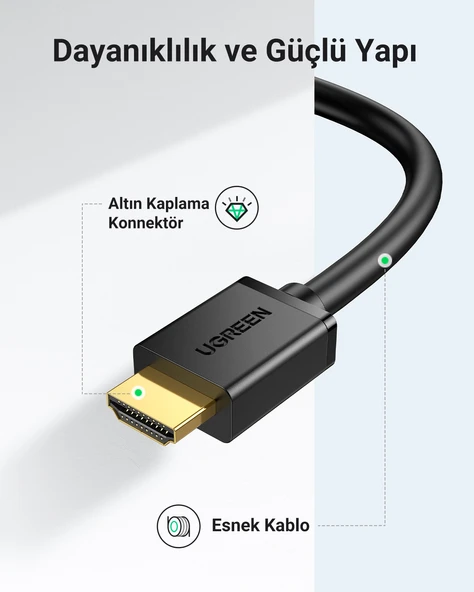 UGREEN HDMI to DVI 1080P Çift Yönlü Görüntü Aktarma Kablosu, 3 Metre, 10136 - Resim 7