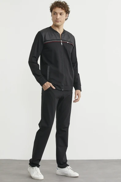 Dik Yaka Fermuarlı Eşofman Takım - Siyah - Resim 5