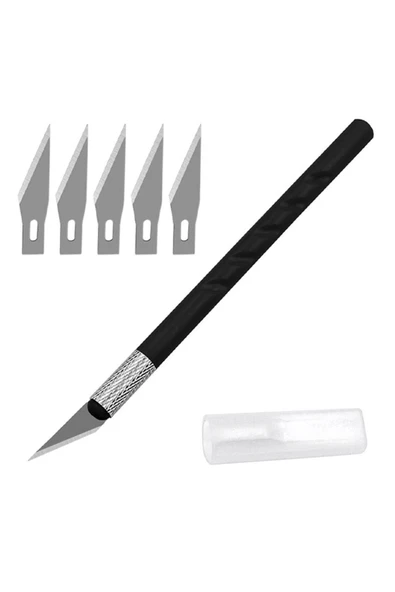 Siyah Kretuar Bıçağı Seti 5 Uç Yedekli Hobi Tasarım Neşter Set Hassas Kesim Bıçağı ürün görseli