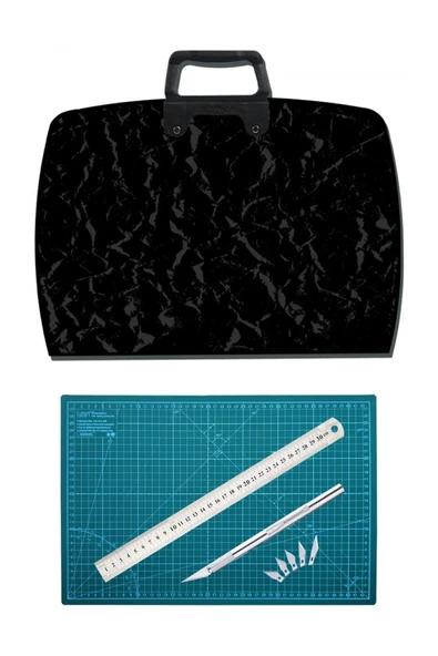 Proje Çantası 38x55 cm A3 Kesim Matı Çift Taraflı Kesim Altlığı Kretuar Seti Cetvel Mimarlık Seti ürün görseli