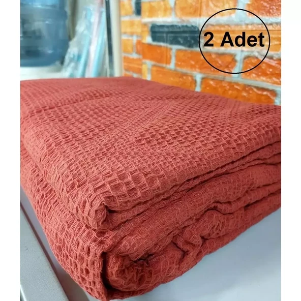 2 Adet Şaheser %100 Pamuk Çift Kişilik Pike 240x220 (Tek Pike)-Brick Red