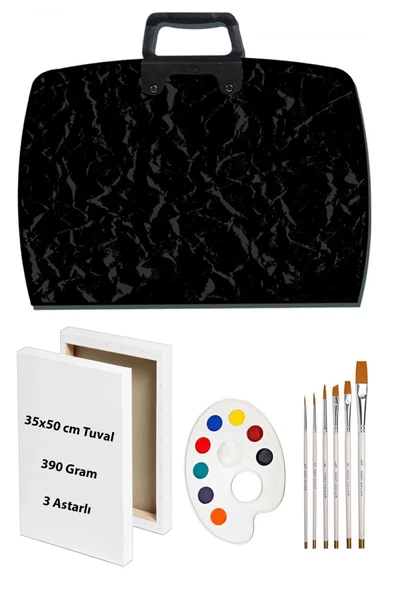 Proje Çantası 38x55 cm Profesyonel Tuval 35x50 Karışık Fırça Seti 6'lı Resim Paleti Mimarlık Seti ürün görseli